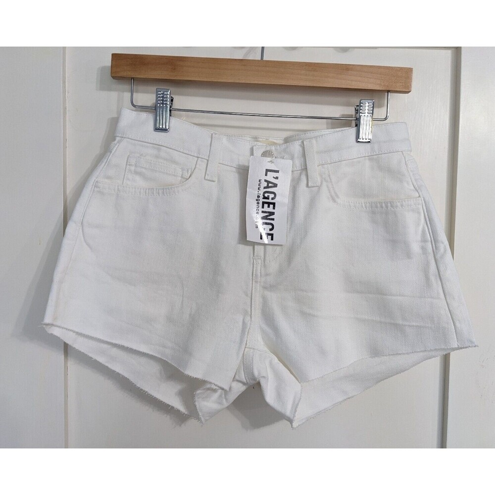 L'AGENCE High Rise Shorts Size 25 Ryland Short White Cut‎ Offs Raw Hem NWT READ